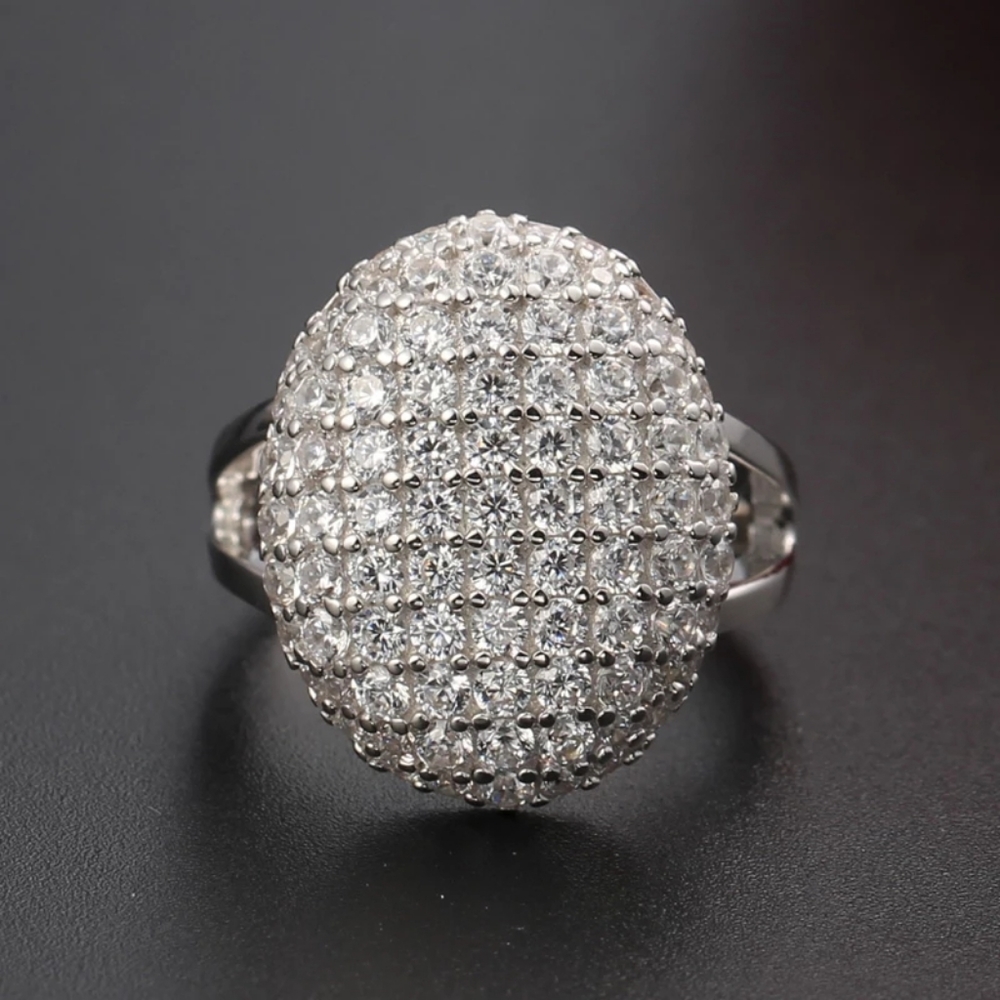 New Silver Big Coctail Diamonds Ring - Picture 4 of 5
